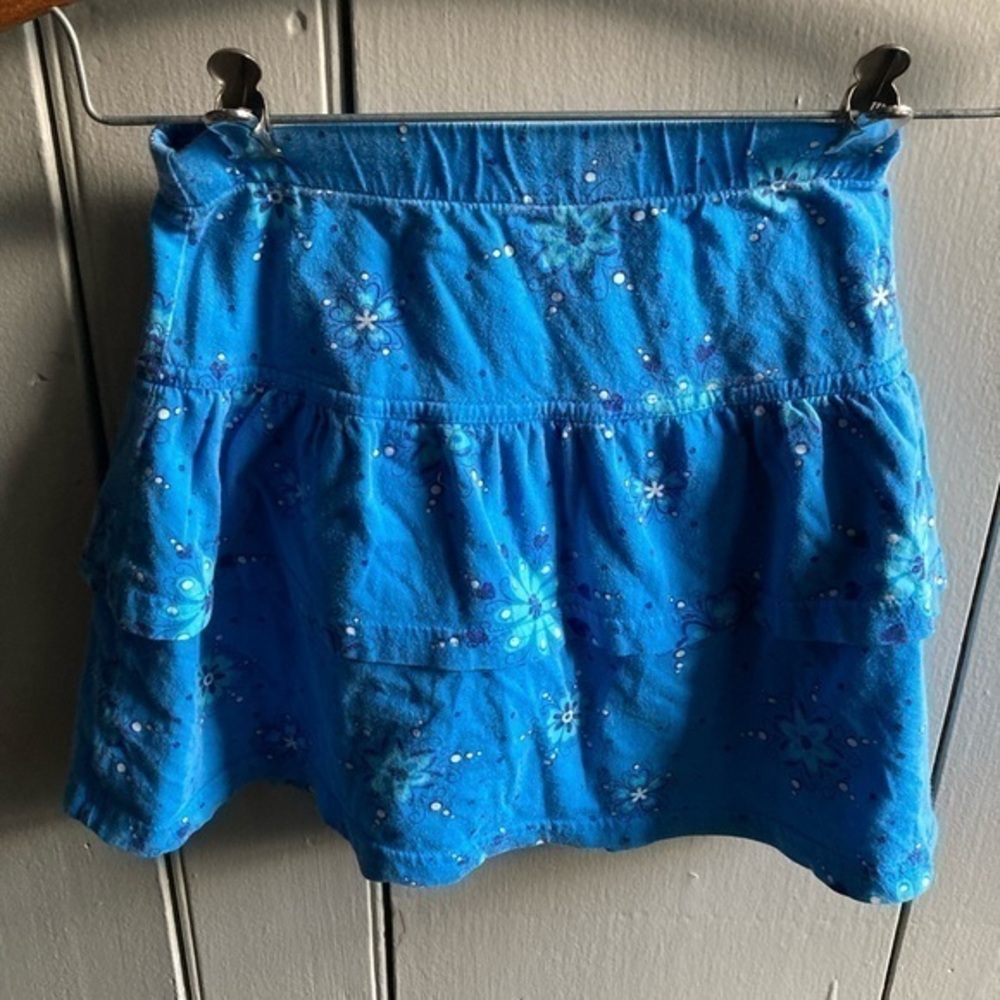 LL Bean Skort Skirt Size 6X 7 Blue w/ Floral Print
